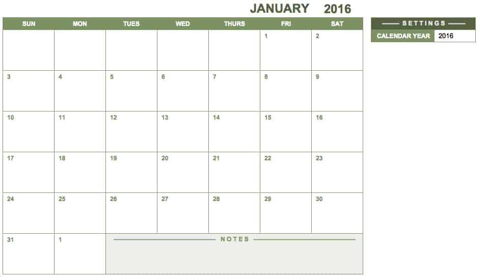 12-Month Calendar Template