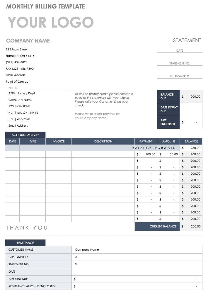 Monthly Billing Statement Template