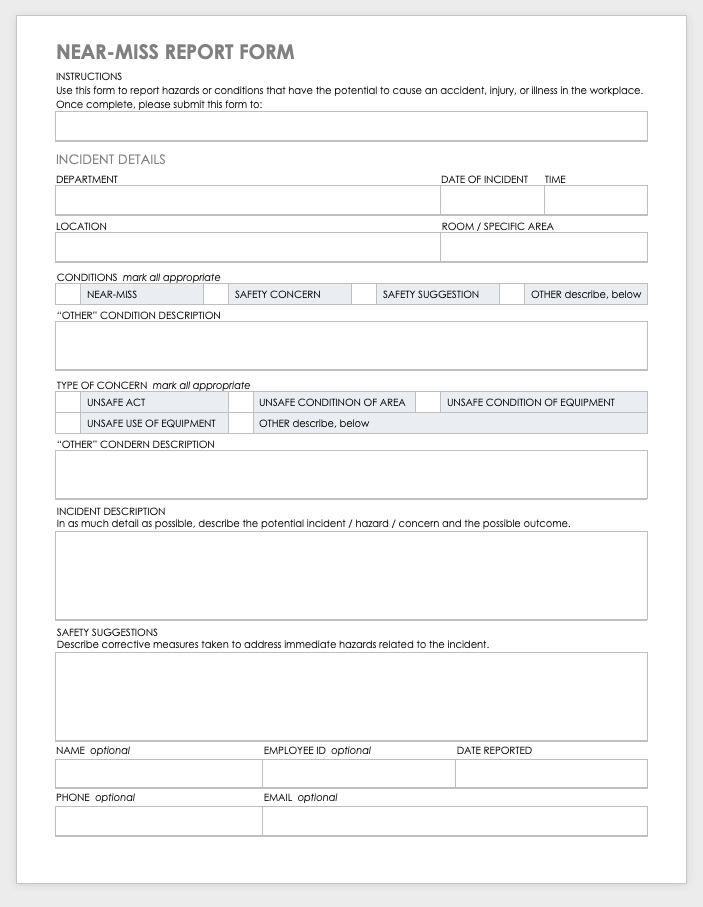 Near Miss Report Form Template