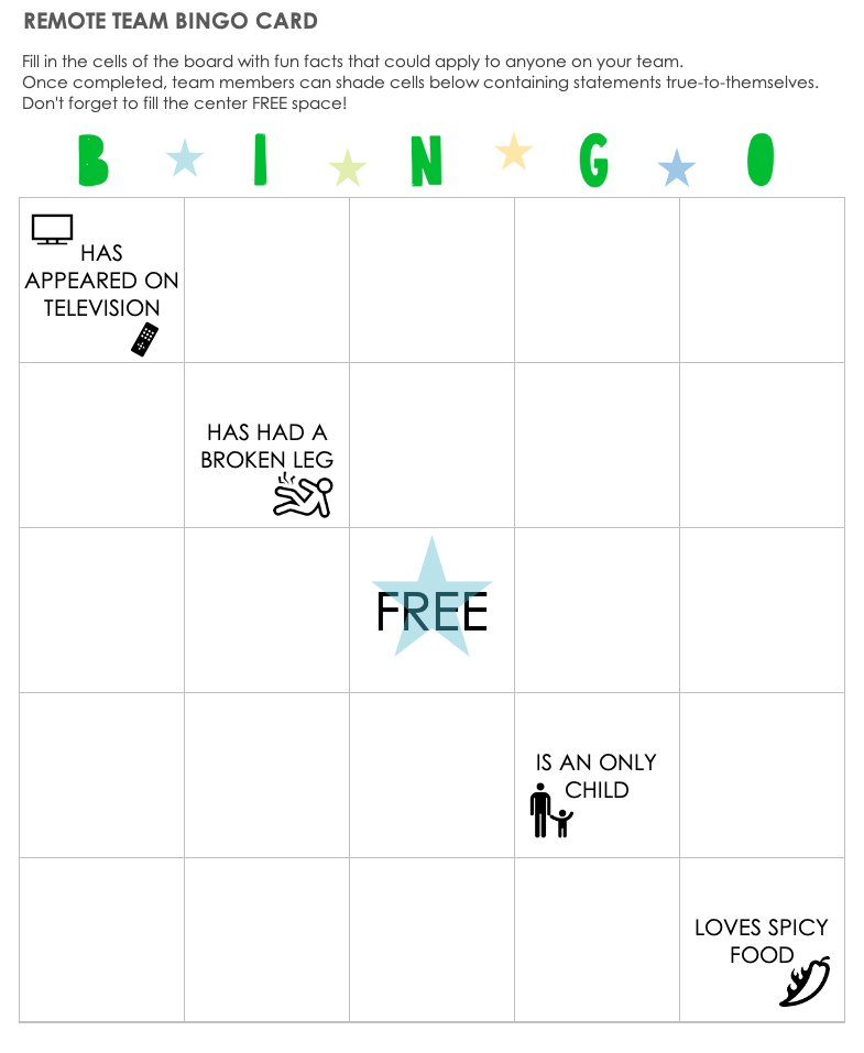 Remote Team Bingo Card