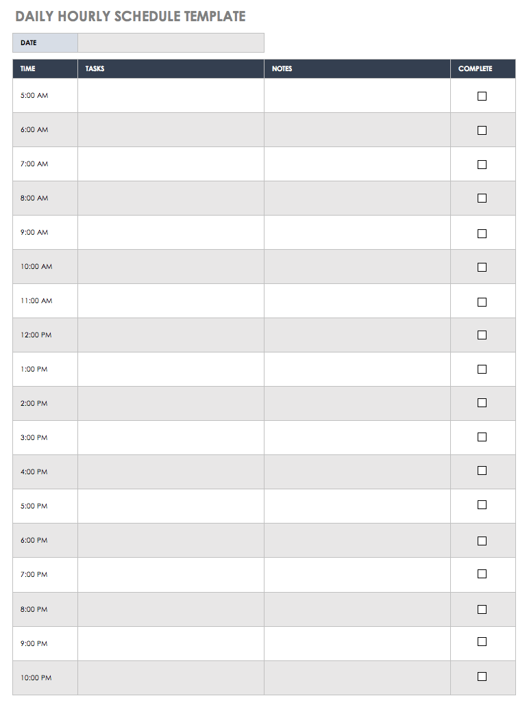 Daily Hourly Schedule Template