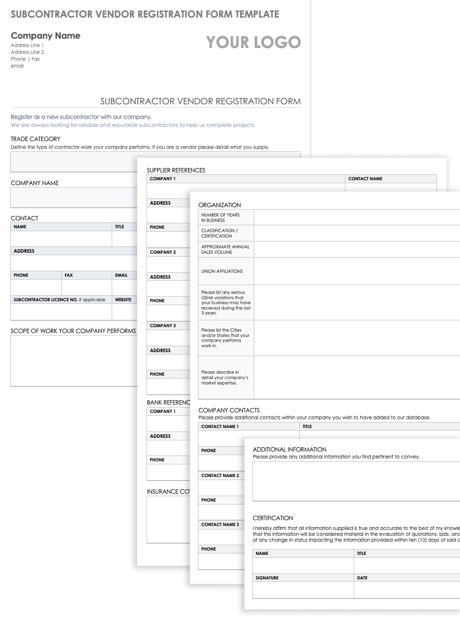 Subcontractor Vendor Registration Form Template