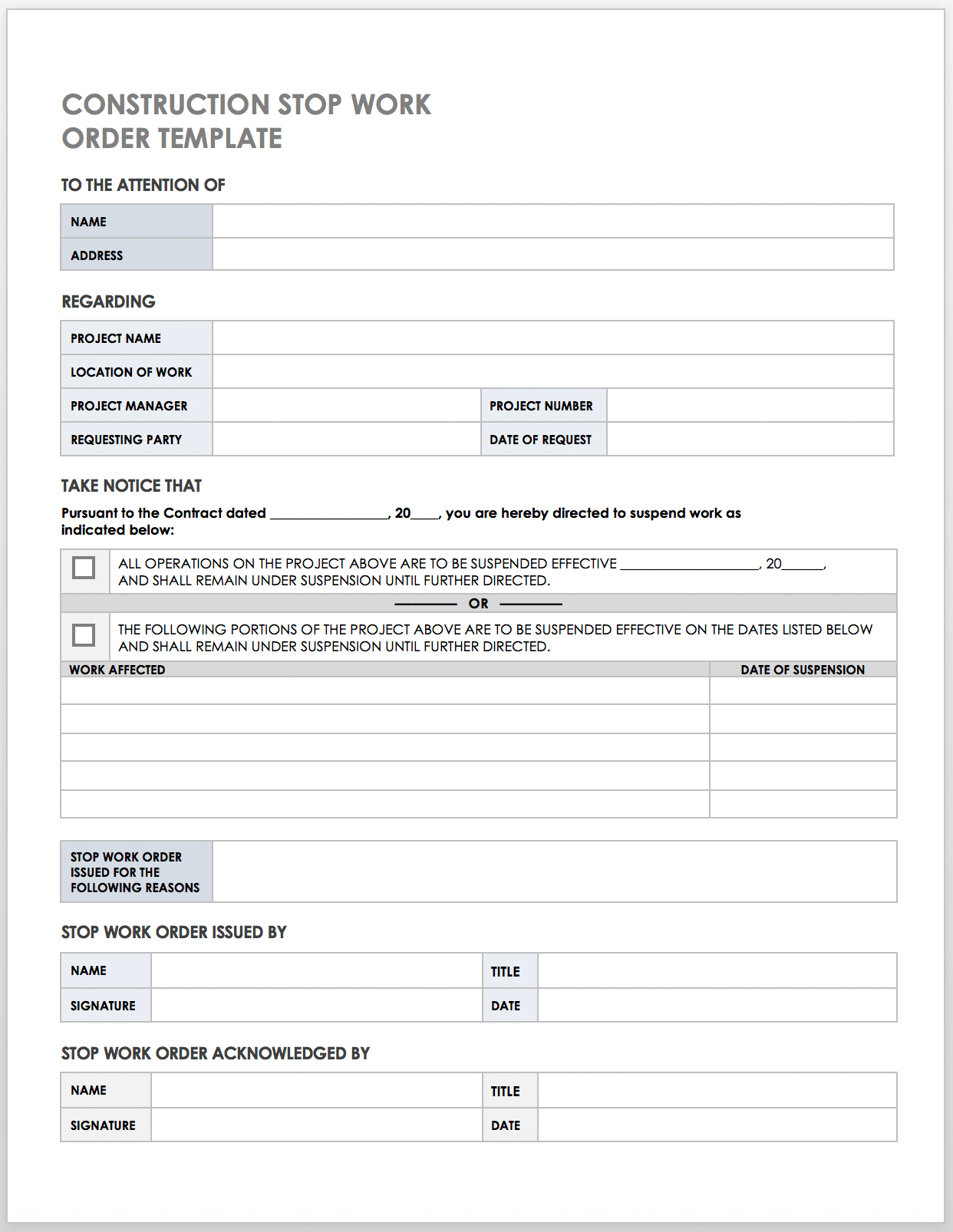 Construction Stop Work Order Template