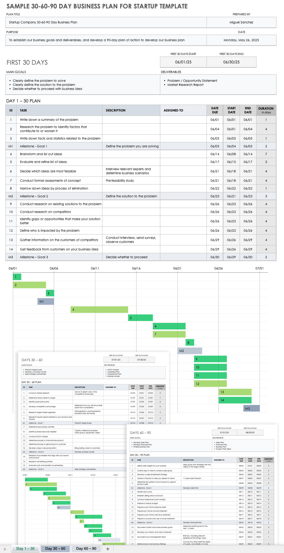 Sample 30 60 90 Day Business Plan for Startup Template