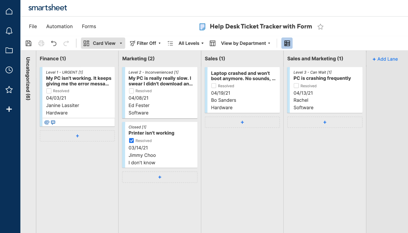 Card view in Smartsheet