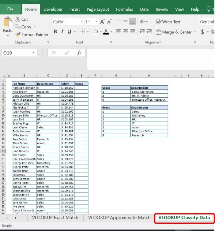 Vlookup Classify Data