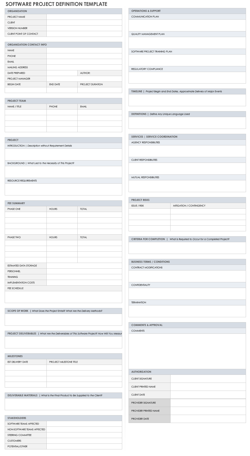 Software Project Definition Template