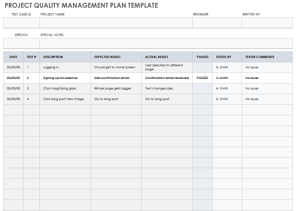 Project Quality Management Plan Template