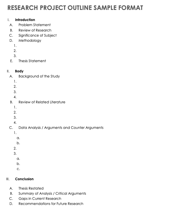 Research Project Outline Sample Format 