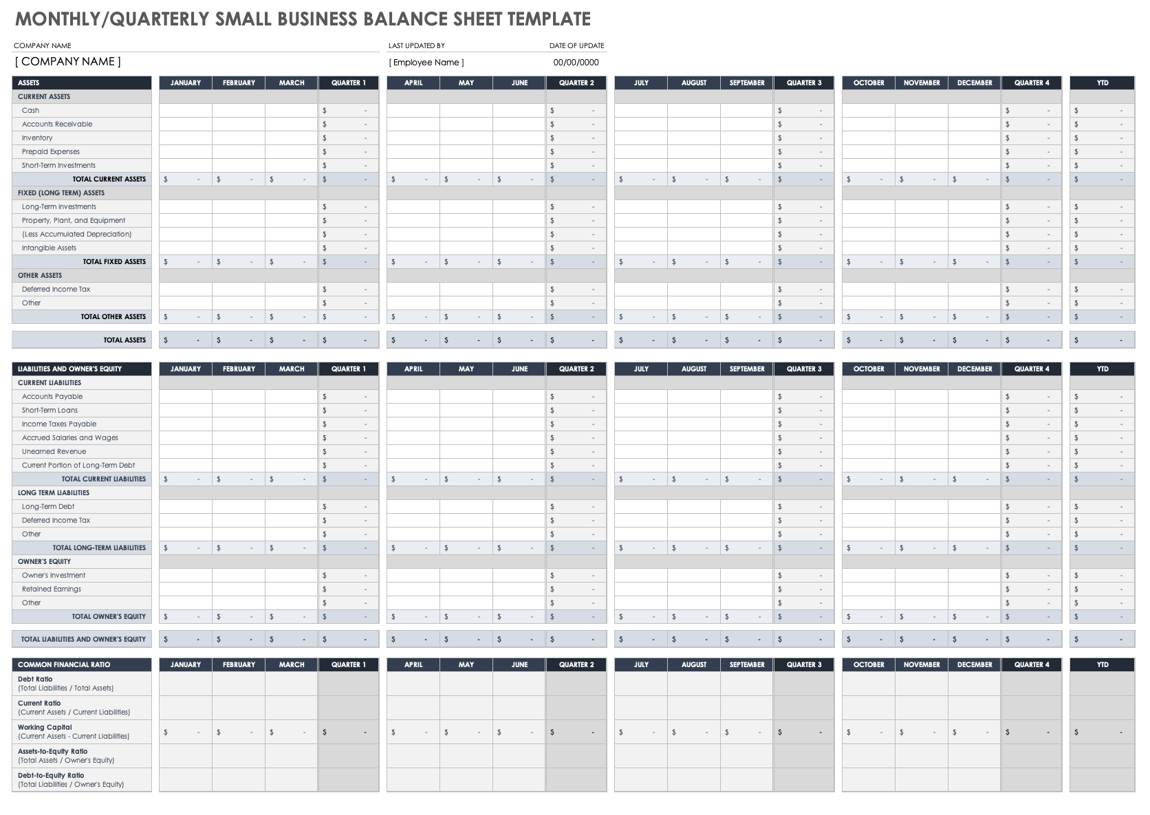 Monthly Quarterly Small Business Balance Sheet Template