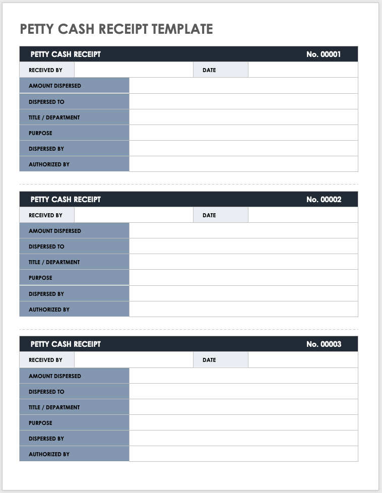 Petty Cash Receipt Template