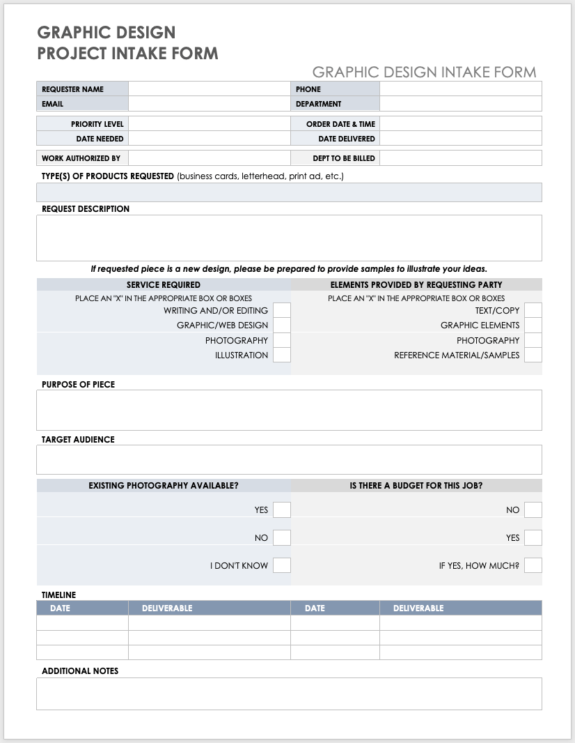 Graphic Design Project Intake Form