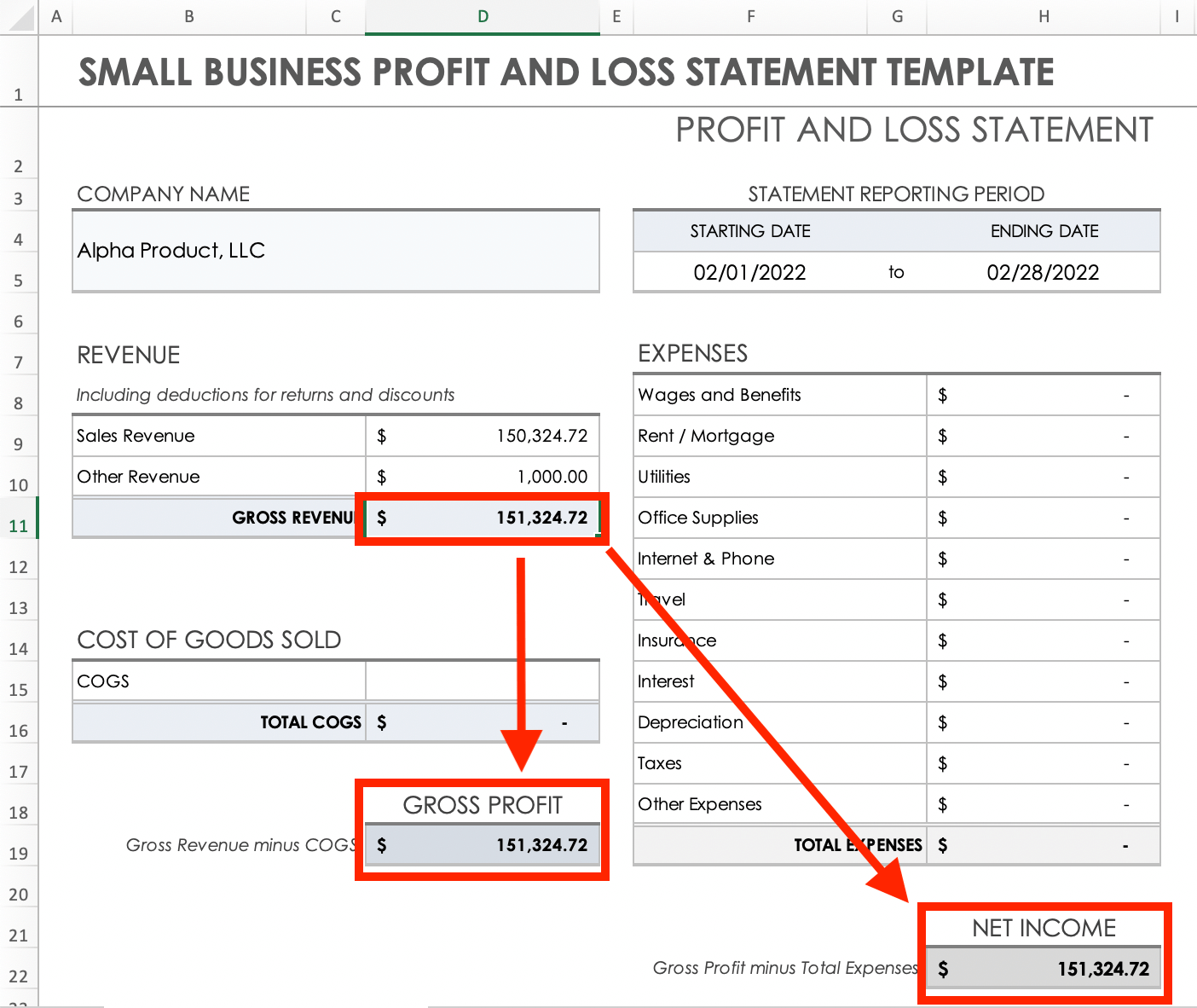 Gross Revenue Calculation in Total Cells