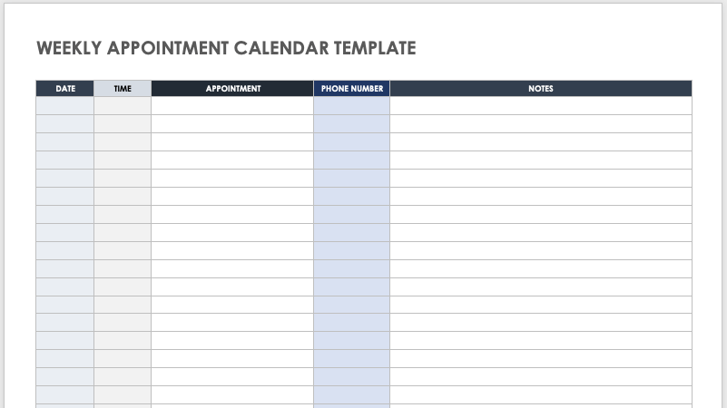 Weekly Appointment Calendar Template