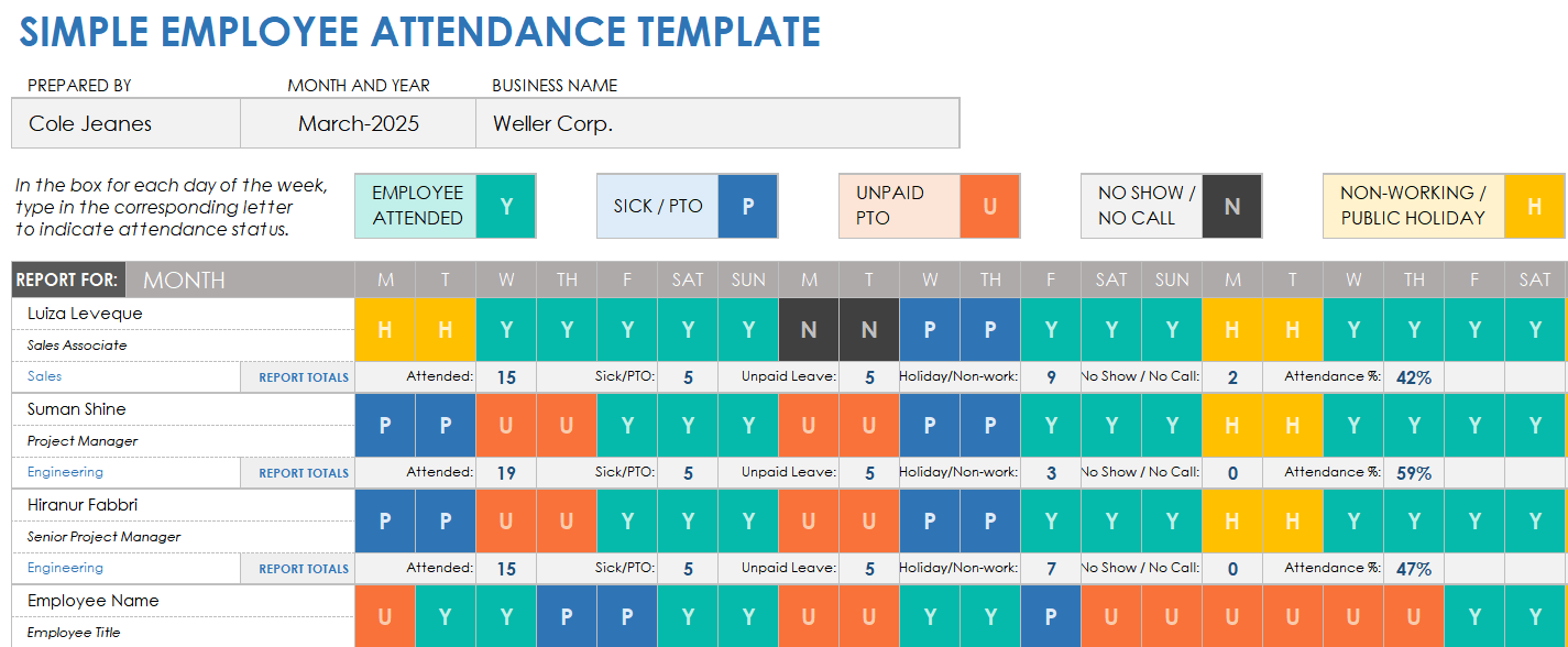 Simple Employee Attendance Template