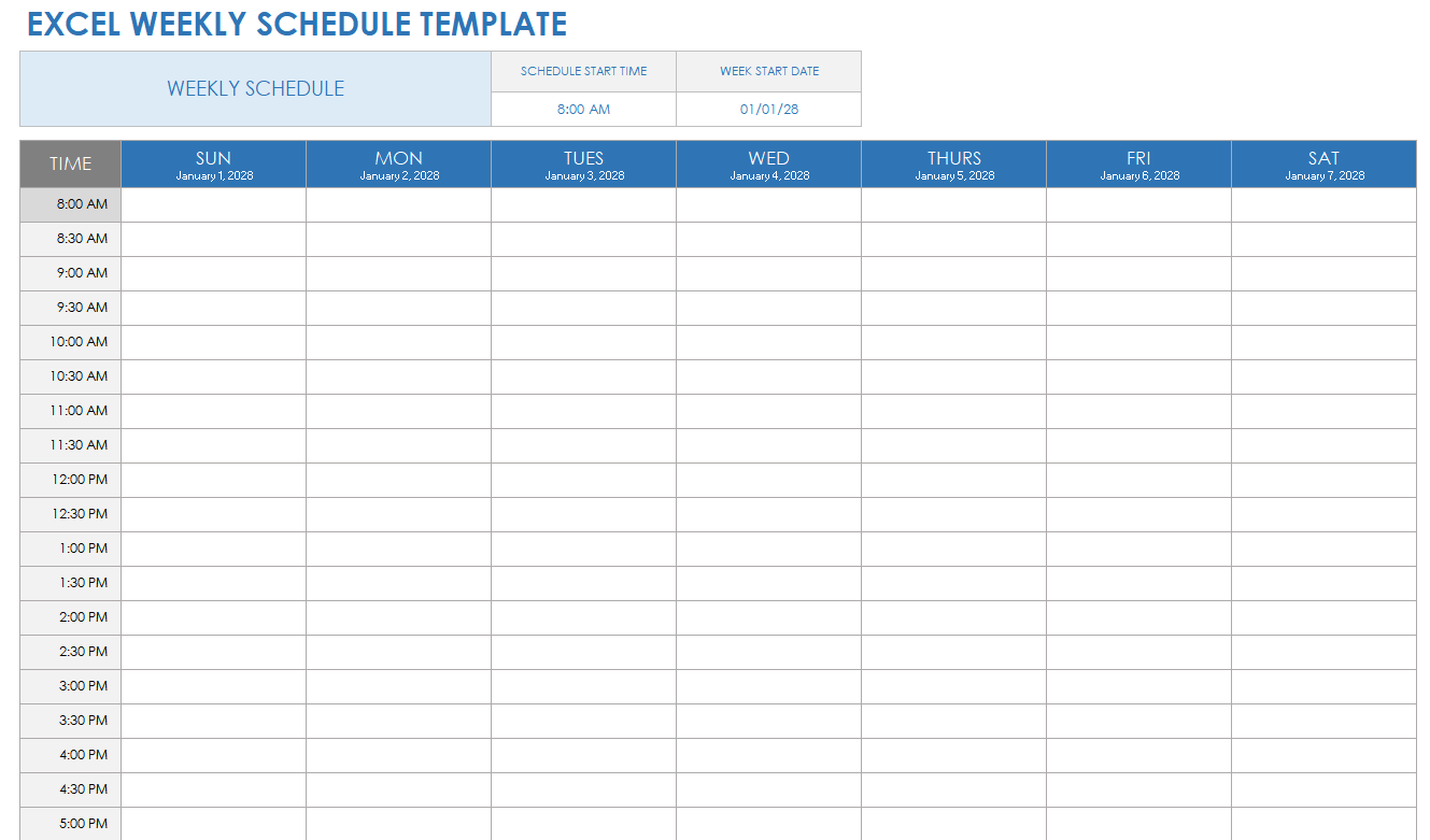 Excel Weekly Schedule Template