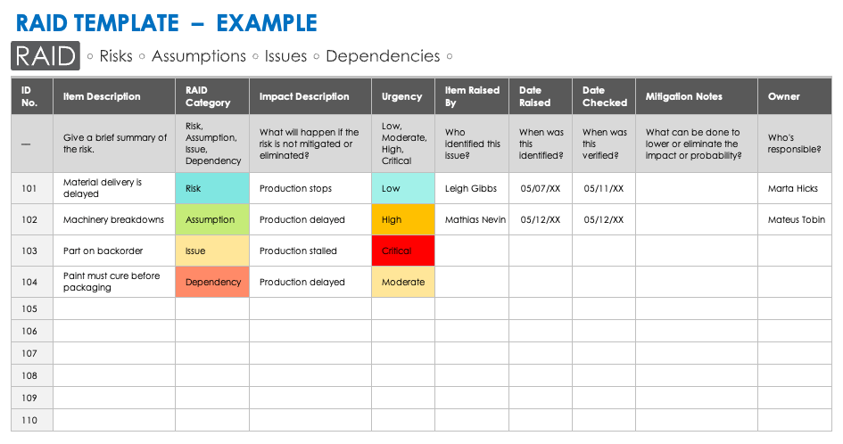 RAID Template With Example Data