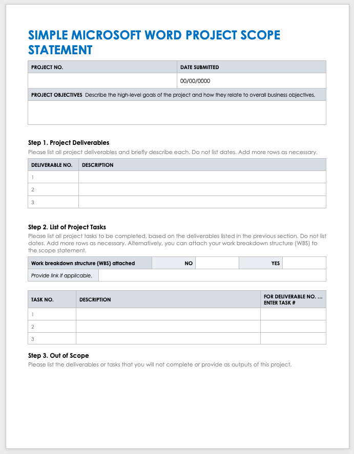 Simple Microsoft Word Project Scope Template