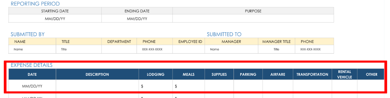 expense report amounts