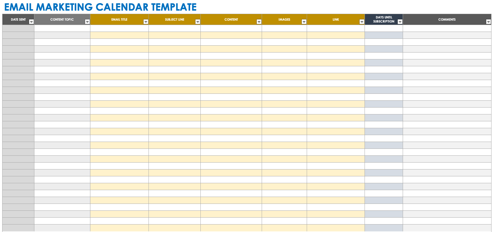 Email marketing calendar template mockup