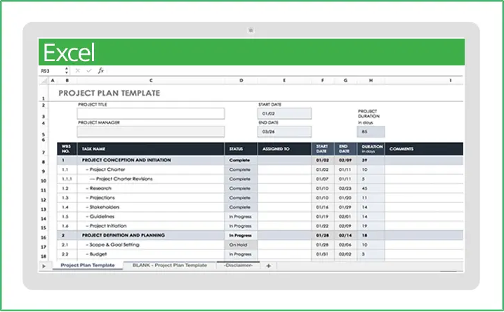 project plan template excel