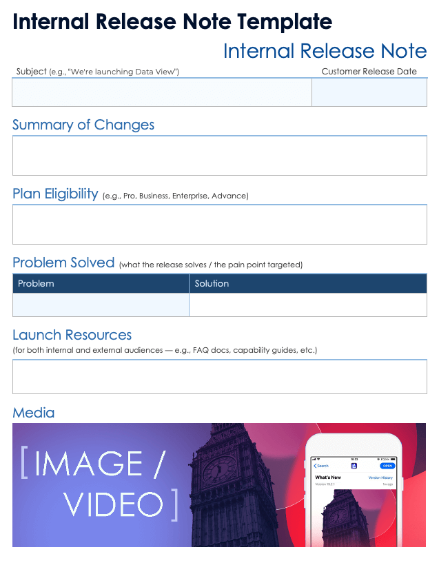 Internal Release Note Template