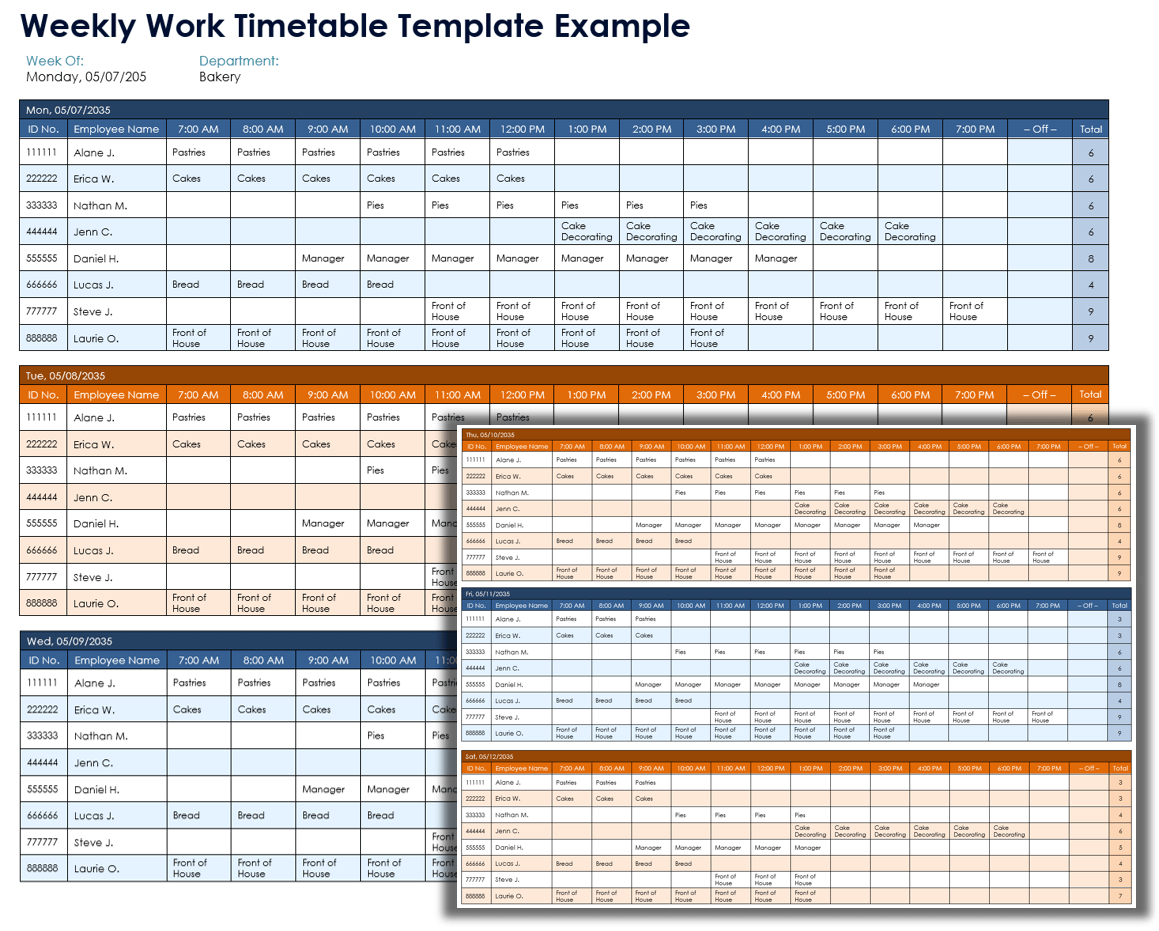 Weekly Work Timetable Template Example