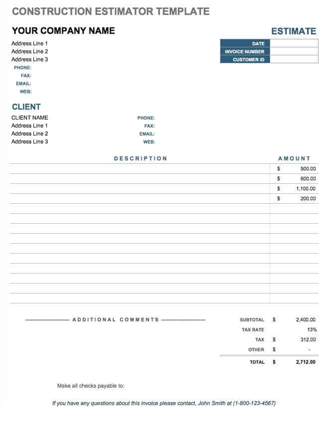 Construction Estimator Template