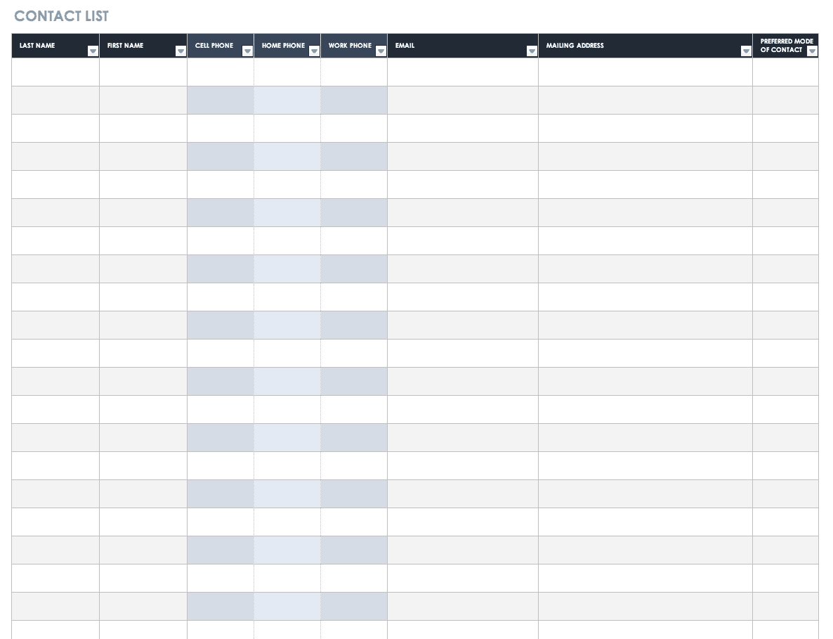 Contact List Template