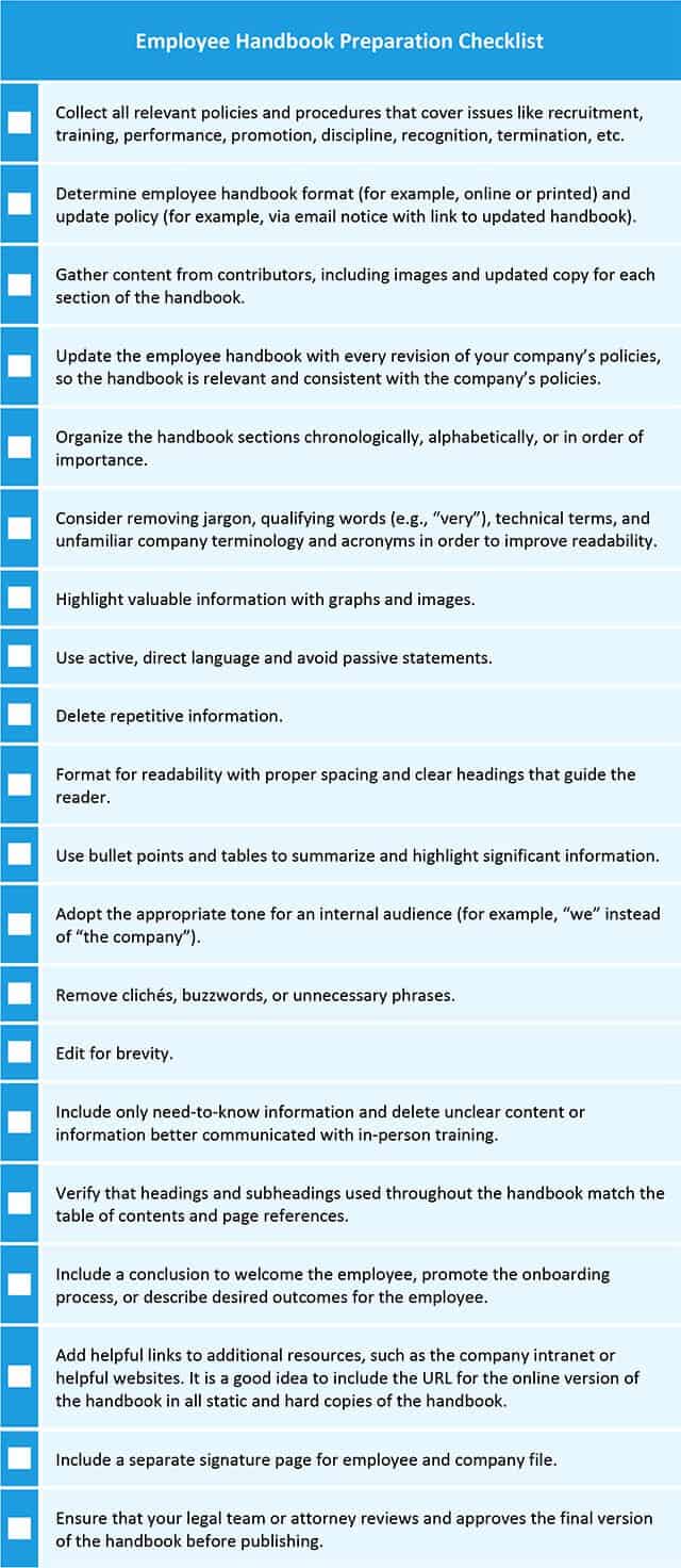 Employee Handbook Preparation Checklist