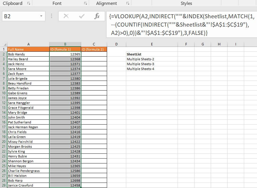 Excel Vlookup data multiple sheets