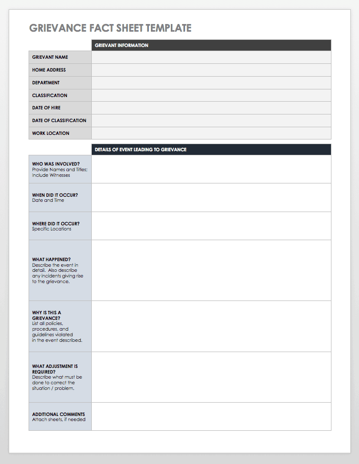 Grievance Fact Sheet Template