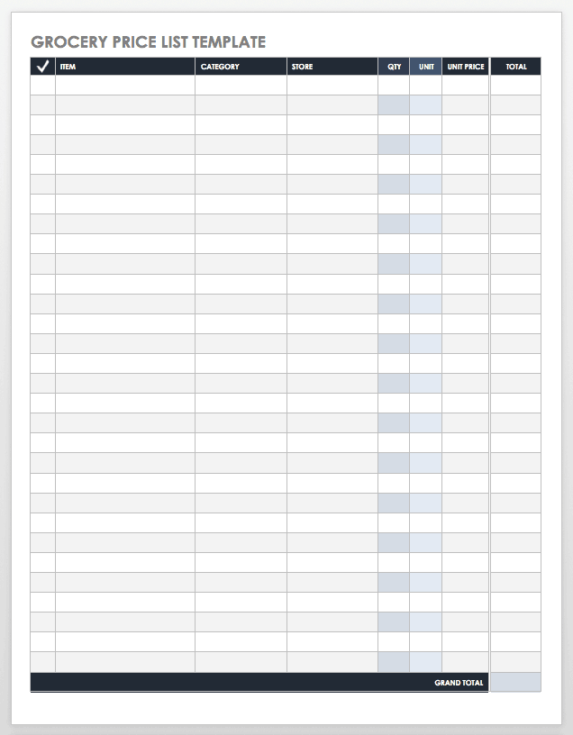 Grocery Price List Template