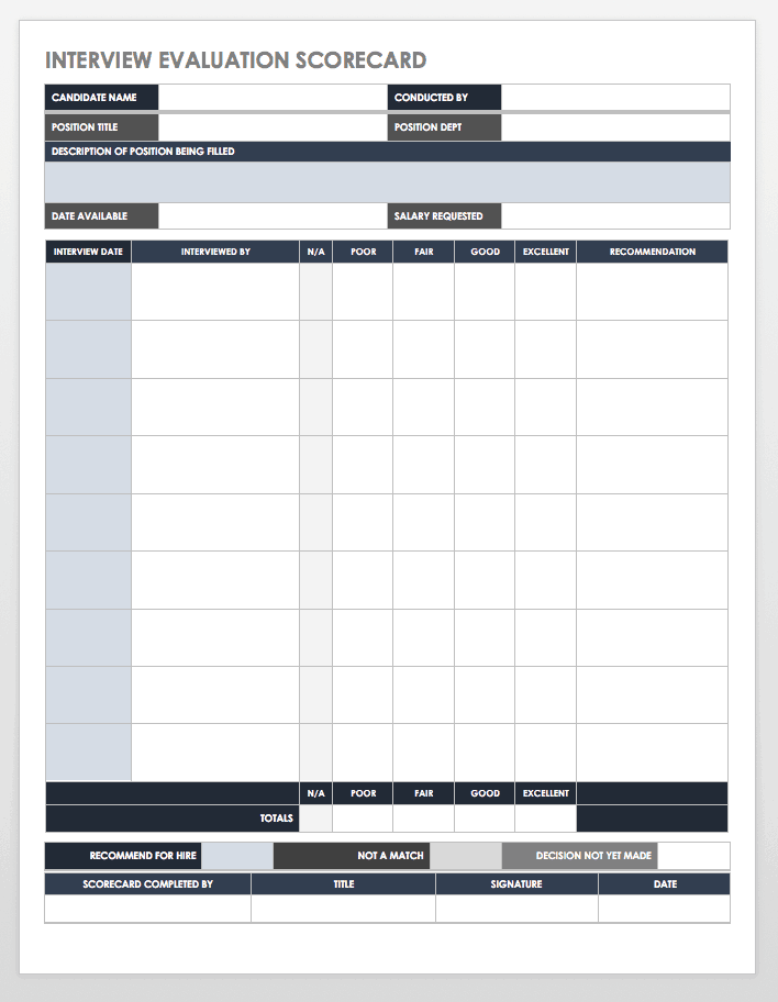 Interview Evaluation Scorecard Template