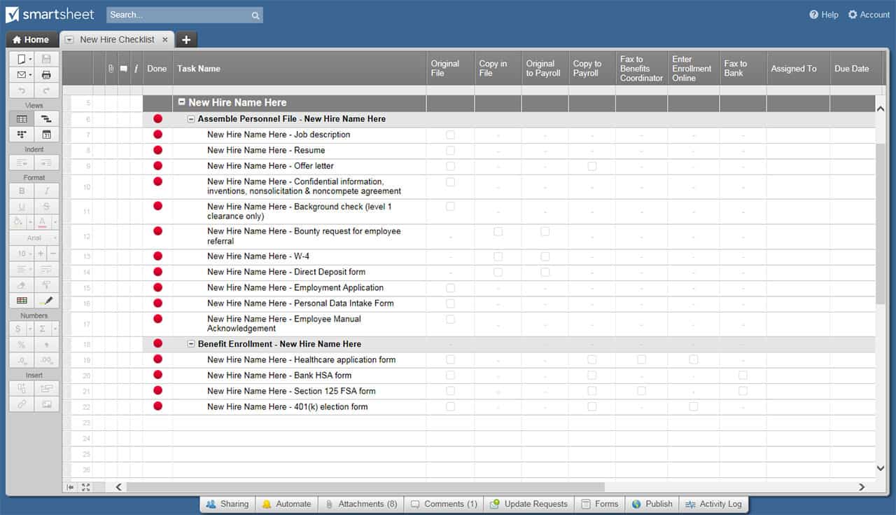 New Hire Checklist Smartsheet