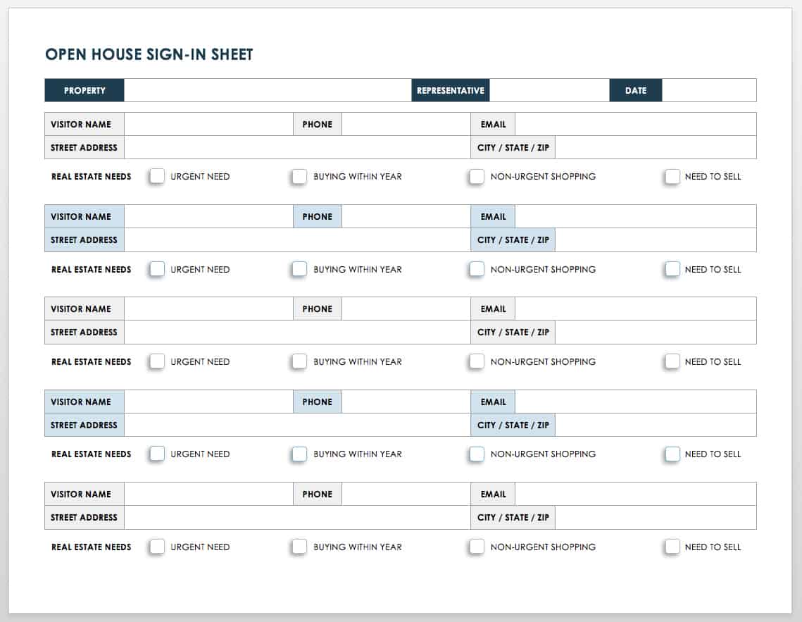 Open House Sign-in Sheet Template