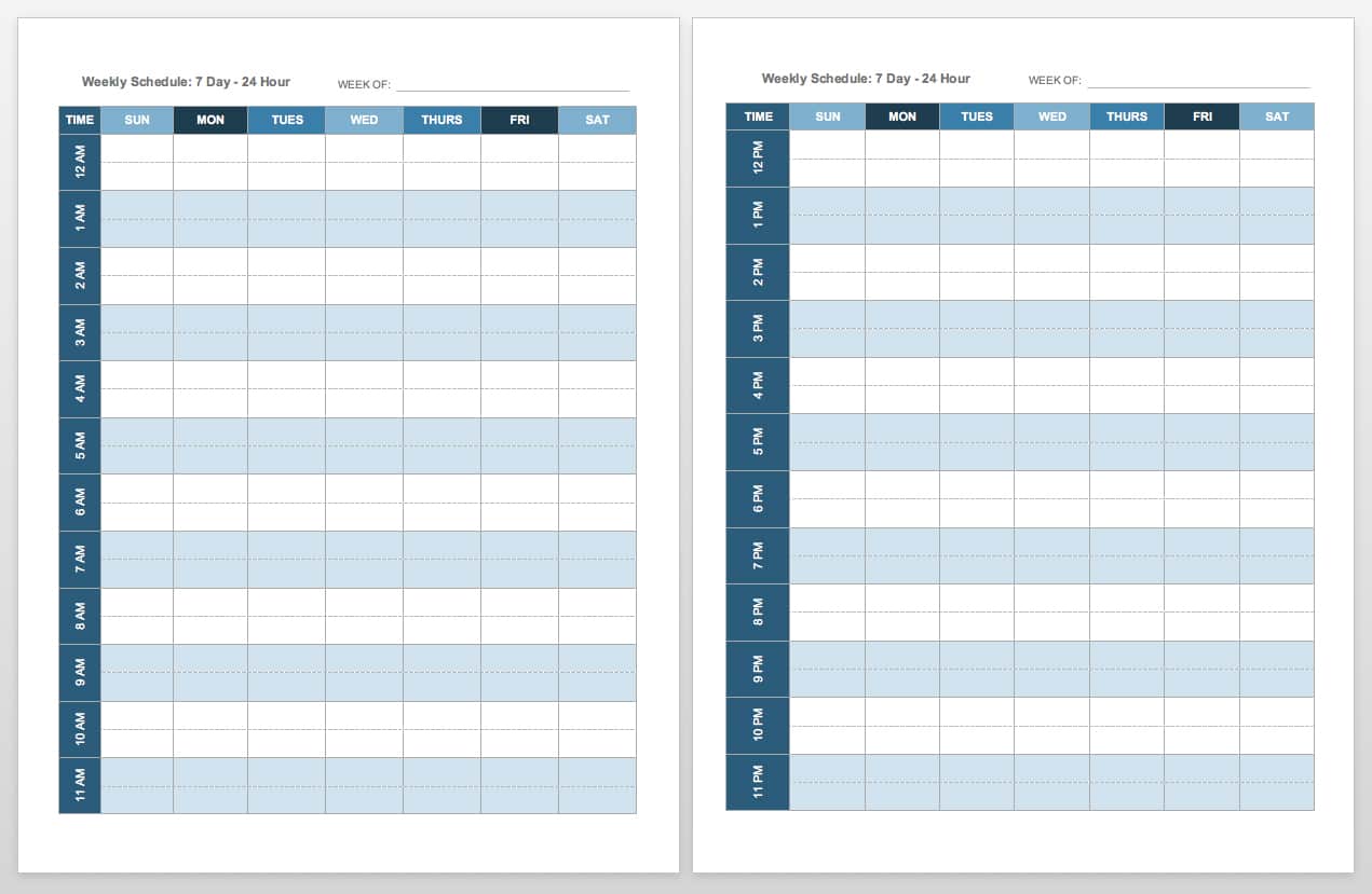 Printable weekly calendar template portrait