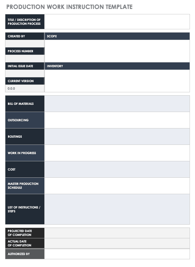 Production Work Instruction Template