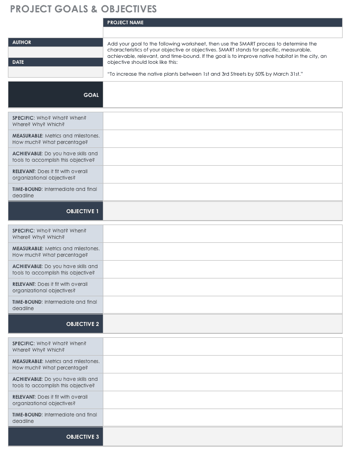 Project Goals and Objectives Template