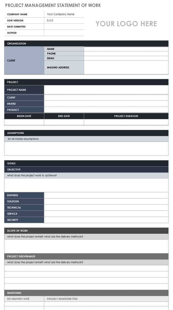 Project Management SOW Statement of Word Template