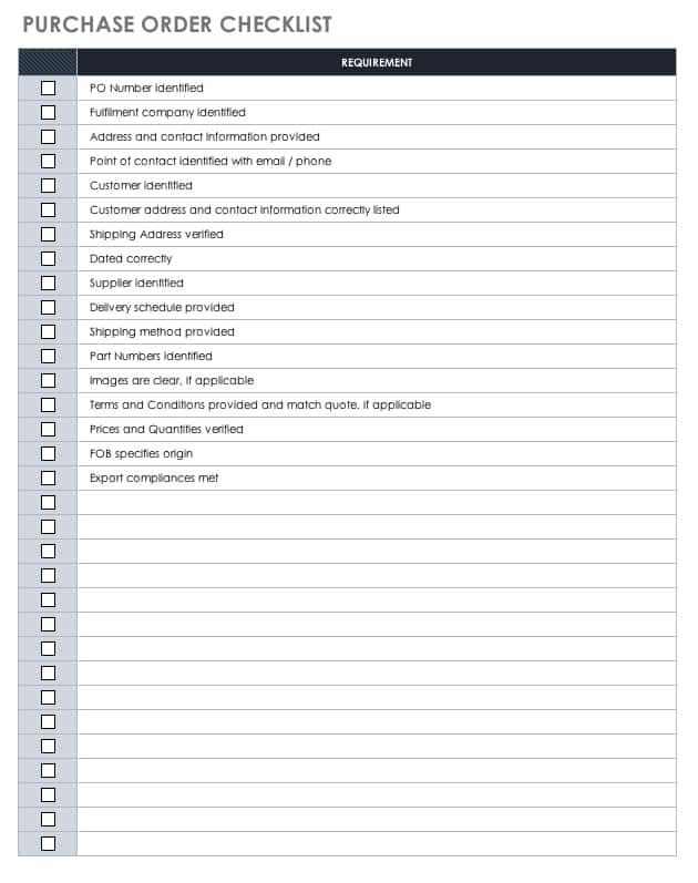 Purchase Order Checklist Template