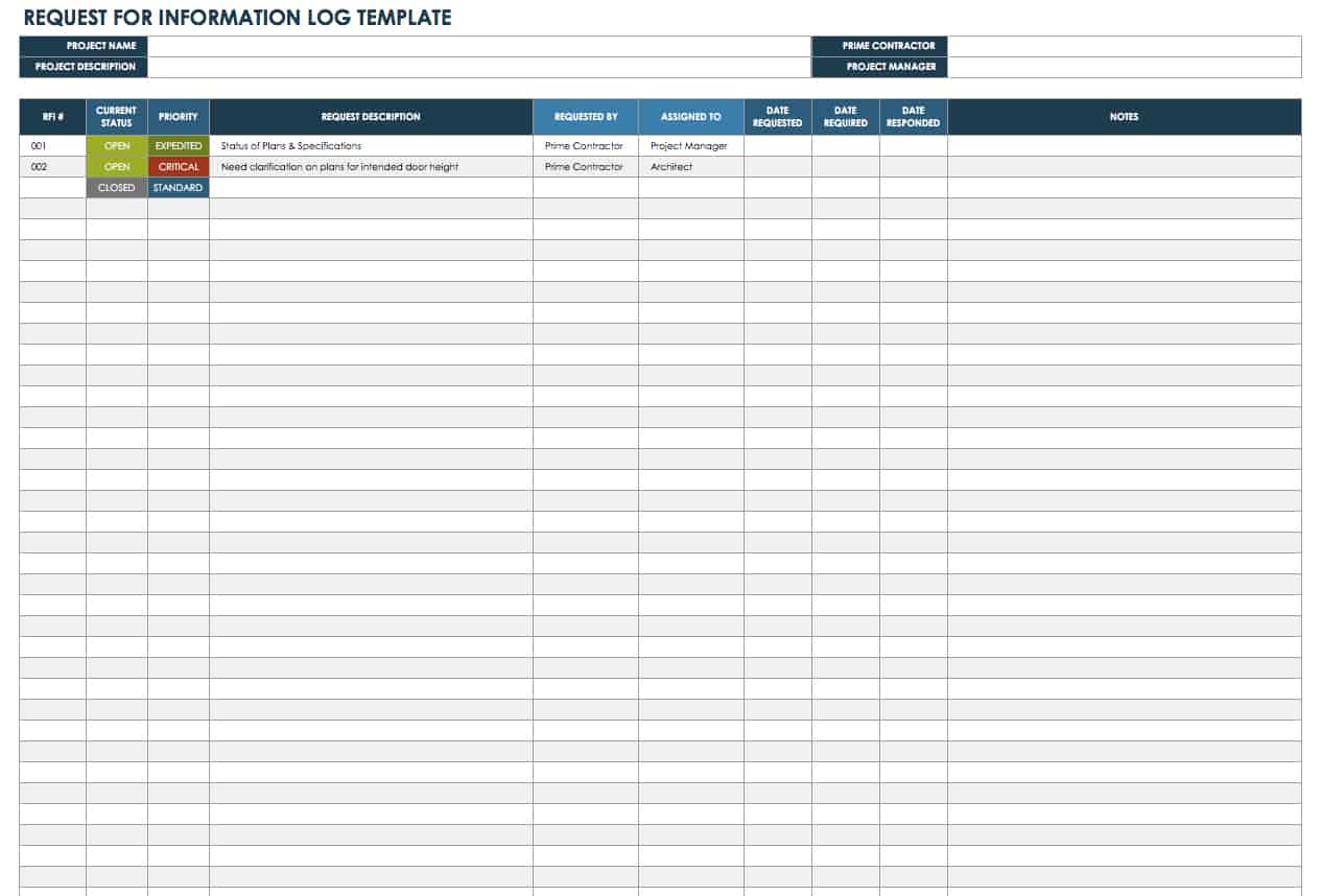 Request for Information Log Template