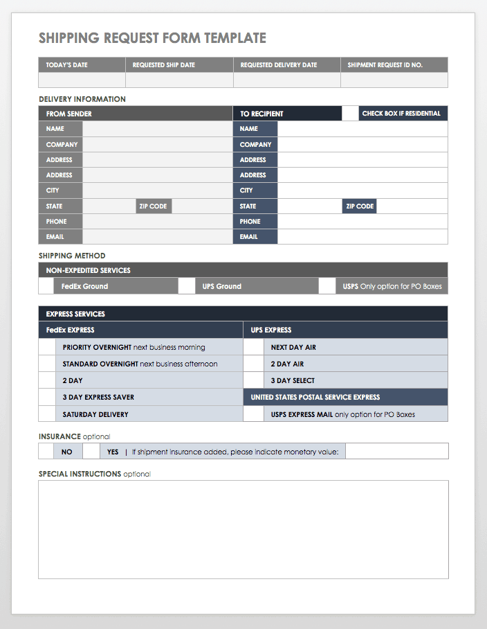 Shipping Request Form Template