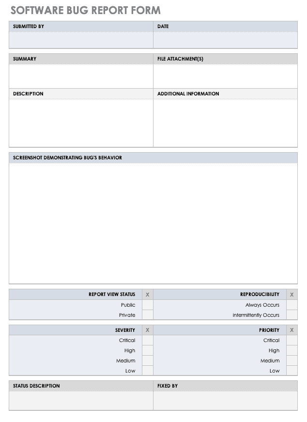 Software Bug Report Form Template