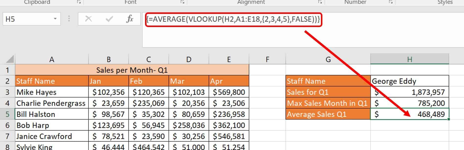 Vlookup array average