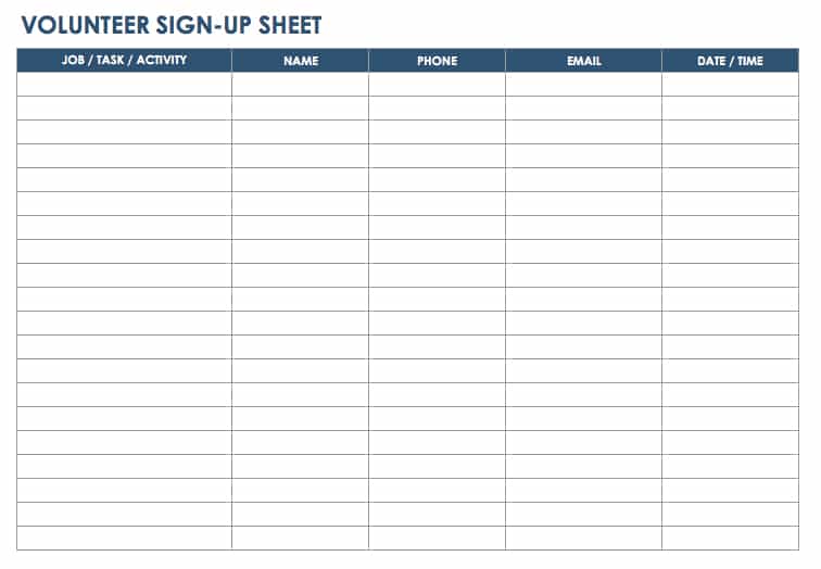 Volunteer Sign-Up Sheet Template