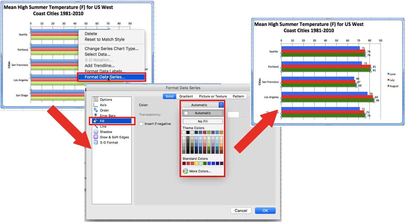 How to change look and colors of bars in Excel chart