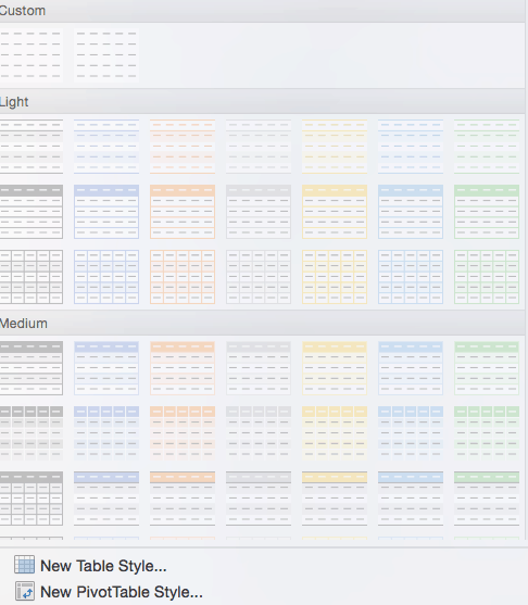 Table style options in Excel