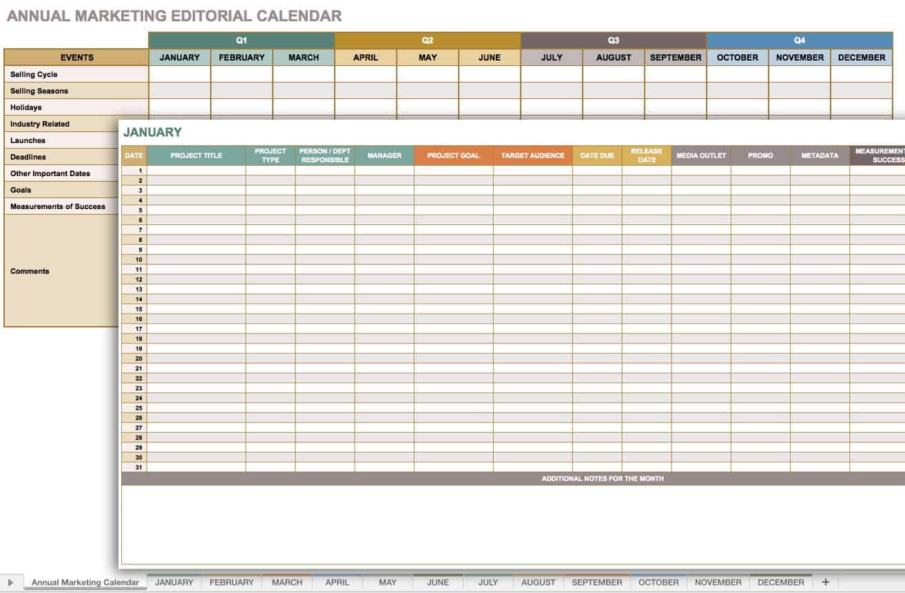 Annual Marketing Editorial Calendar Template