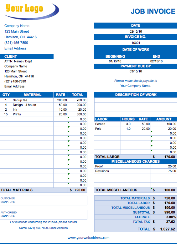 Job Invoice Template